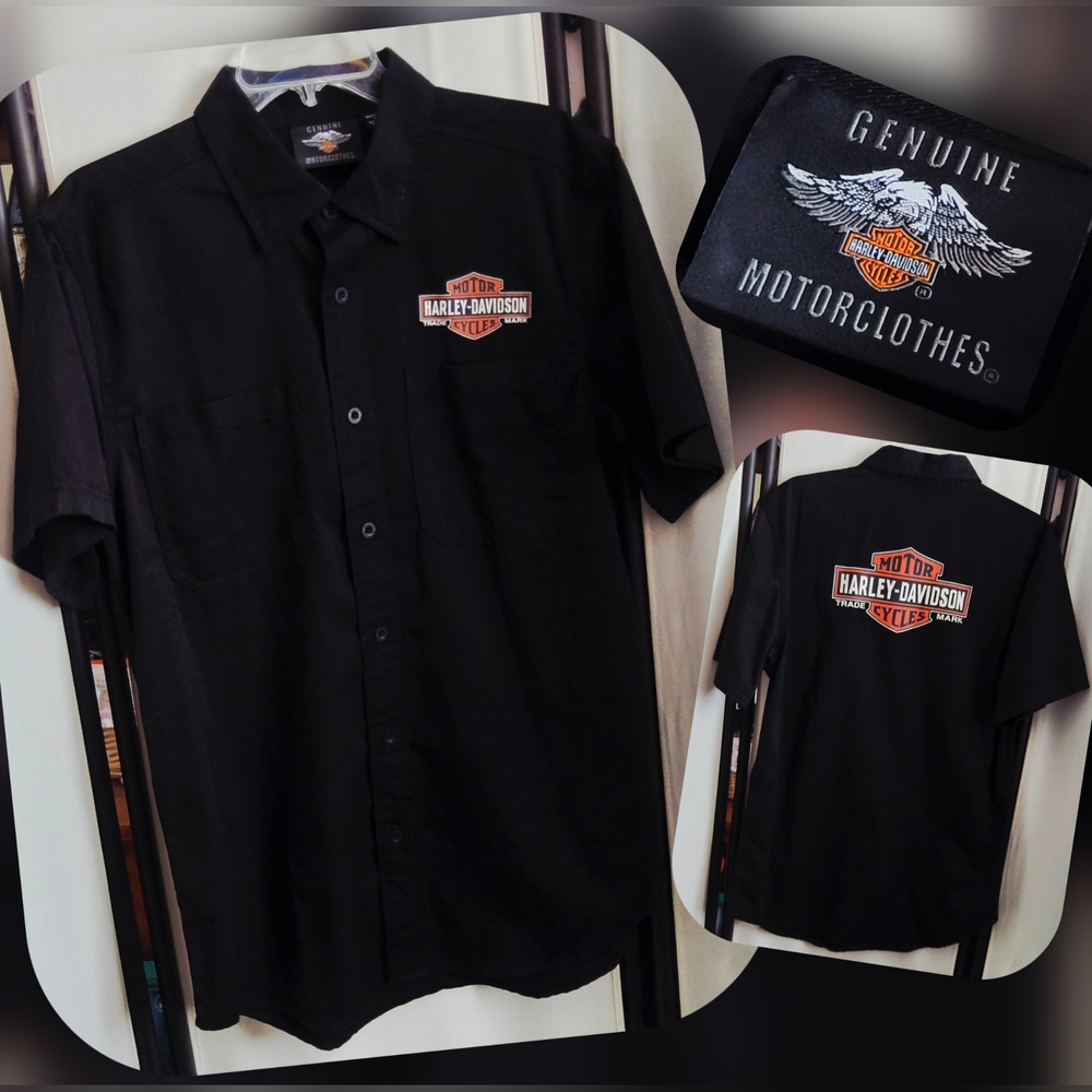 Harley-Davidson Black Casual Button Down Shirt Size Med